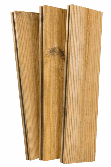 Hardwood boards stacked in a Lumber Plus warehouse