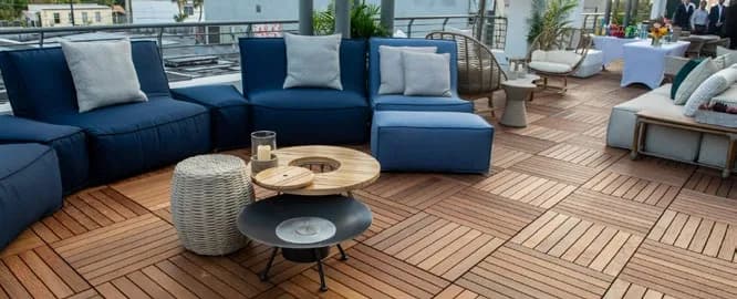 Installed Maximo hardwood deck tiles; representative collection photo