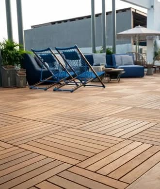 Installed Maximo hardwood deck tiles; representative collection photo