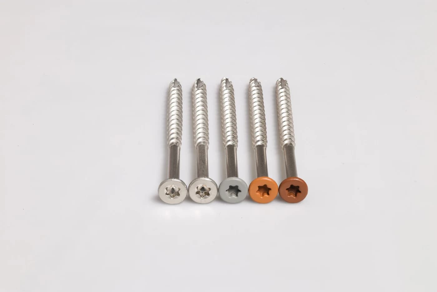 US4 deck screws photographed in multiple professional finishes